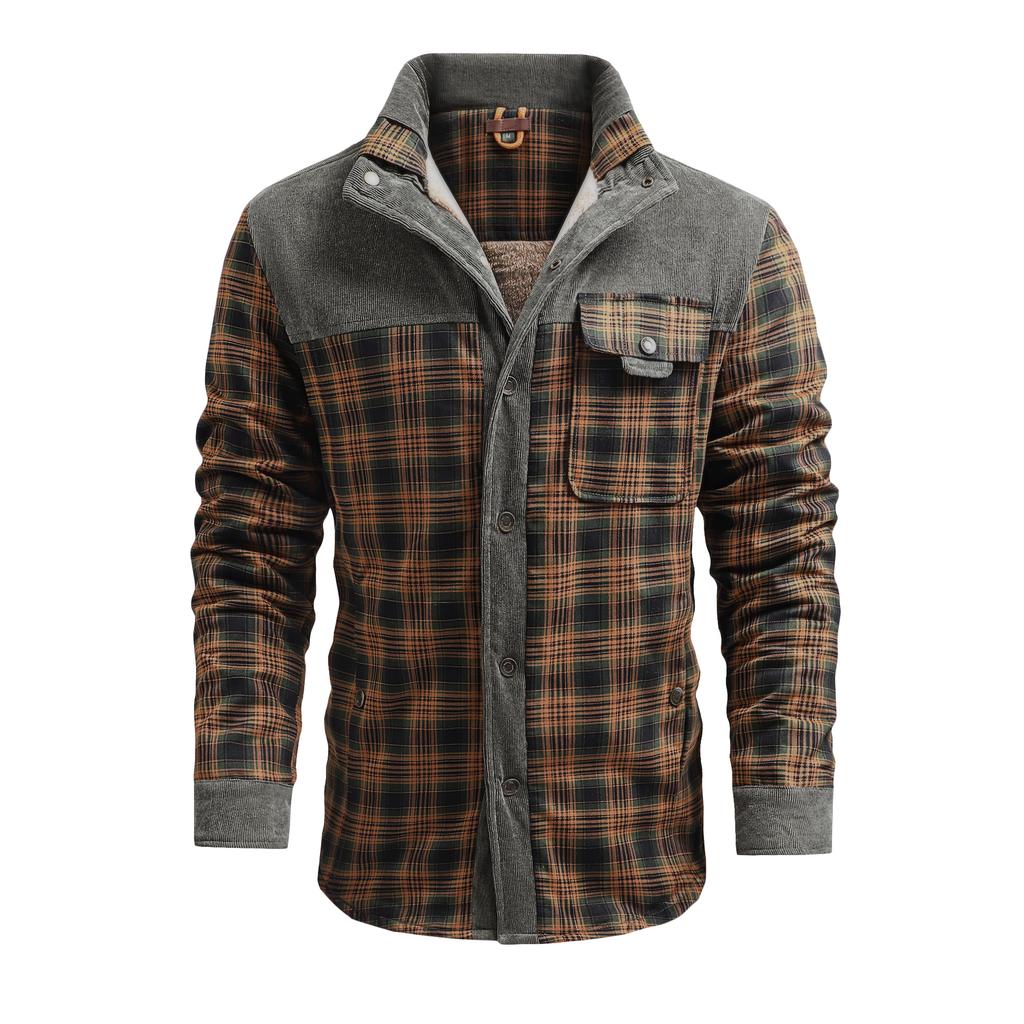 Зимняя мужская красивая рубашка с длинными рукавами, клетчатая бархатная куртка, рубашка из шерпы
