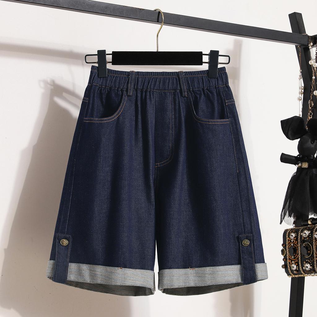 Dimanaf 2025 Plus Size Women Pants Summer Shorts Jeans Short Basic High Waist Solid Pants Elastic Waist Maxi