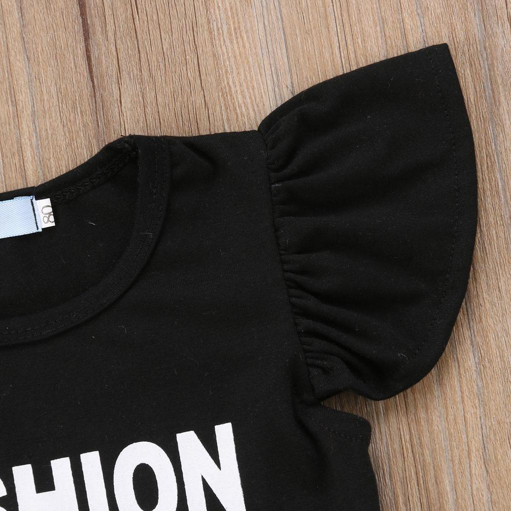 Baby Girls Summer Clothes Set Sleeveless Letter Print O-neck Ruffle Tops+Stripe Bell Bottom Pants Kids 2Pcs Casual Outfits