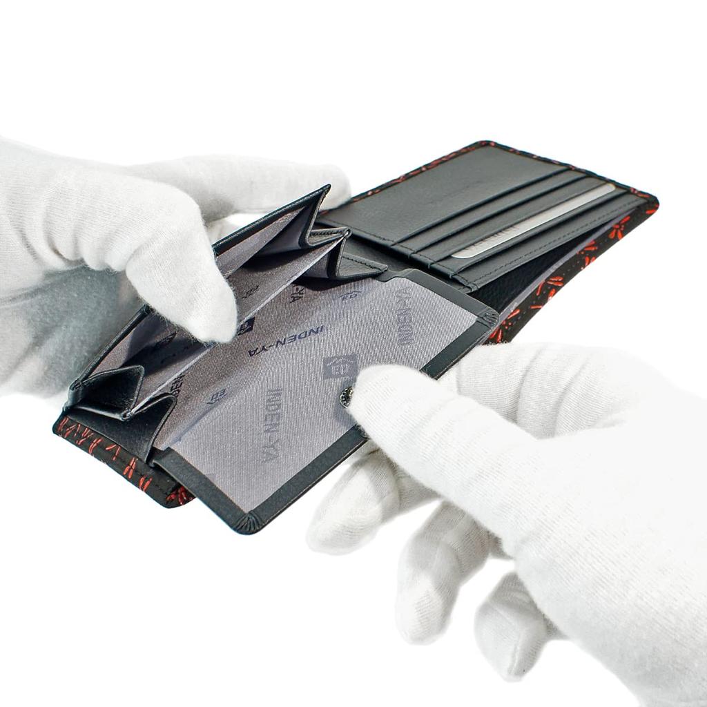Inden Bifold Billfold Coin Кошелек Черный x Красный Узор Стрекоза [Indenya] Кошелек, Кошелек, J, В комплекте, Оленья кожа, Лак, 2006-21-008