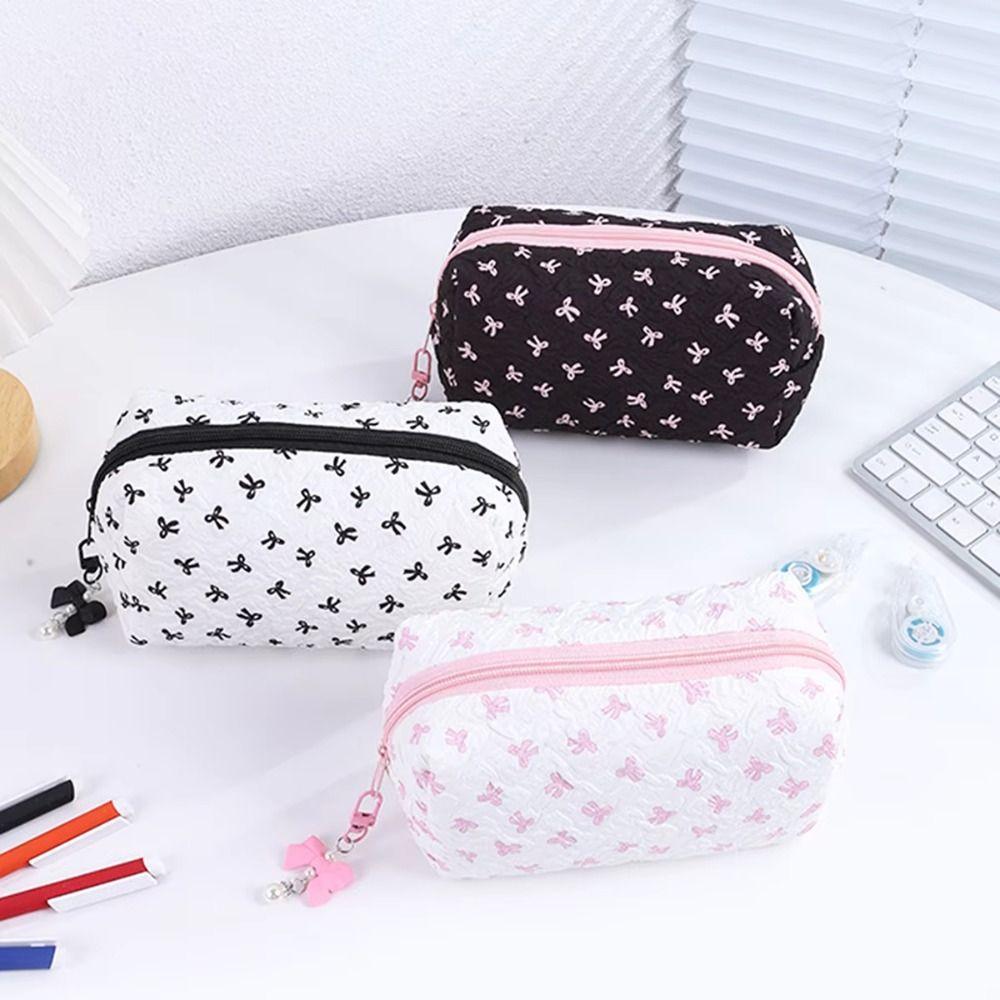 Large Capacity Bow Tie Pencil Case Makeup Case Stationery Bag Pencil Pouch School Supplies