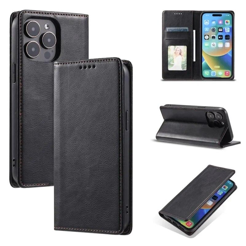 Кожаный чехол-бумажник для телефона с картой для iPhone 15 Pro Max 14 Plus 13 12 Mini 11 для Samsung Galaxy S23 Ultra S22 S21 S20 FE A54 A34 A14 A73 A53 откидная крышка