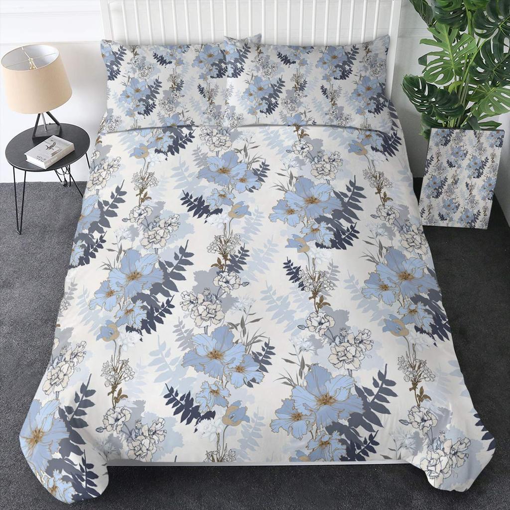 Shabby Chic Floral Duvet Cover Set Vintage Rose Butterfly Pattern Watercolor Flowers Bedding Set 2/3pcs,Botanical Comforter Sets