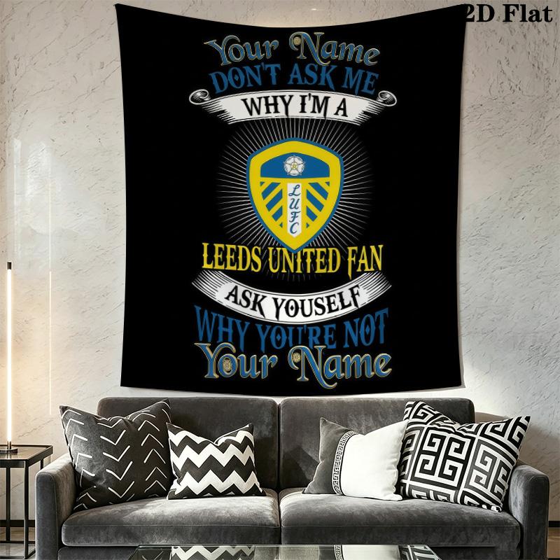Leeds United F.C. Custom Name Wall Tapestry Aesthetic Wall Hanging Printed Fabric Blanket Decorative Tapestries for Bedroom Living Room Home Decor