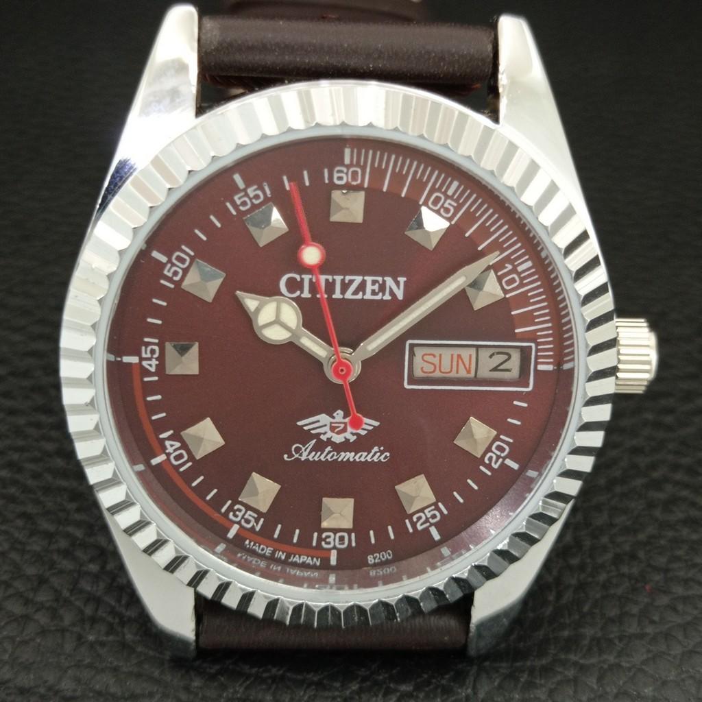 ВИНТАЖНЫЕ ОТРЕМОНТИРОВАННЫЕ МУЖСКИЕ АВТОМАТИЧЕСКИЕ ЧАСЫ CITIZEN 8200 ЯПОНИЯ КОРИЧНЕВЫЙ ЦИФЕРБЛАТ a447145-1