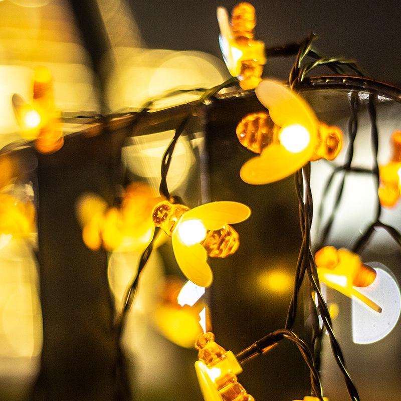 Уличные водонепроницаемые светодиодные гирлянды на солнечных батареях в виде пчел - декоративные для газона, сада, двора, кемпинга и праздников.