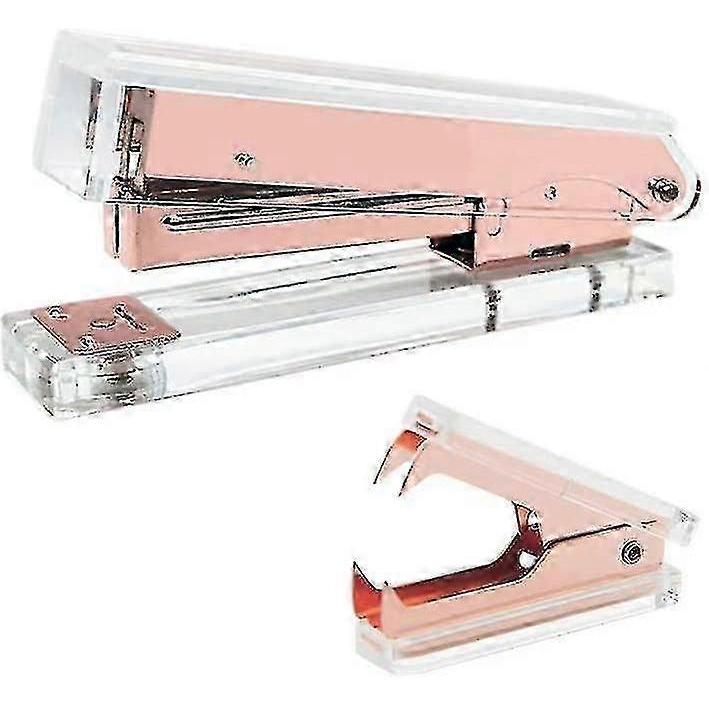 Office Stapler Staples Remover Set, Clear Acrylic Rose Gold Tone Desk Executive Manual Staplers (clear Rose Gold)_m24