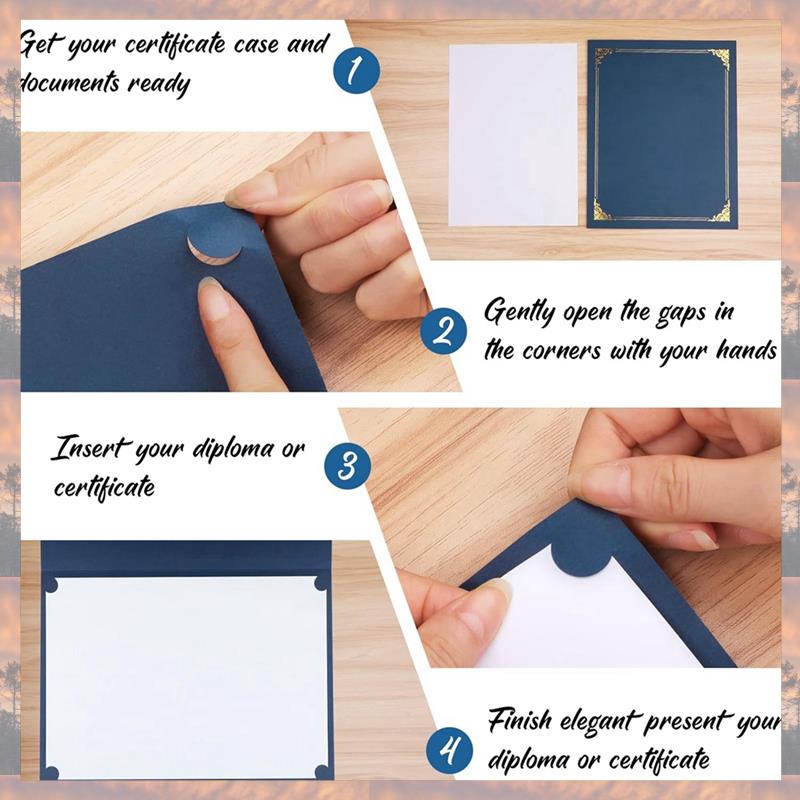 Тренд 2025 года 10 штук держателей для сертификатов, держателей для дипломов, обложек для сертификатов с золотой фольгированной рамкой, синяя бумага для формата Letter 8,5