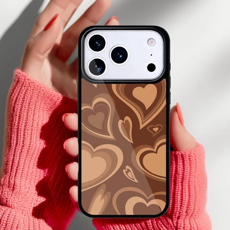 Latte Love Коричневое Сердце Эстетичный мягкий Чехол для Телефона для iPhone 17 16 15 14 13 Pro Max Задняя Крышка для 12 11 Pro Coque