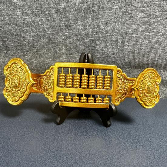 Mini Brass Abacus Ruyi Decoration Vintage Chinese Ruyi Golden Abacus Math Calculating Tool Sculpture Feng Shui Decoration Home Office Desktop Ornament