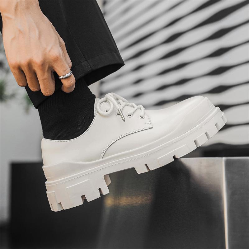 Белые туфли Дерби с большой головкой, мужские, на толстой подошве, увеличивающие рост, в британском стиле, повседневные кожаные туфли для поездок на работу 59015-J