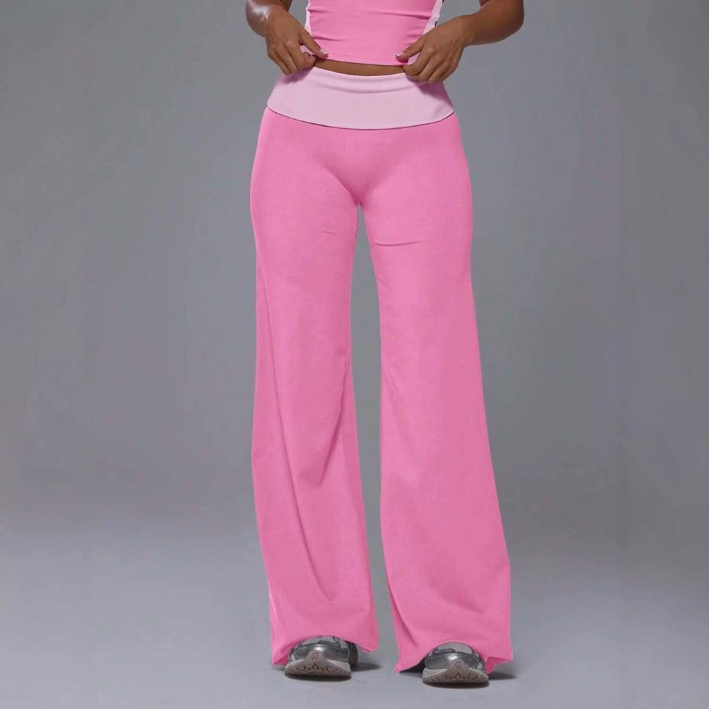 Sports Trousers: Colour-blocked Waistband, Casual and Stylish, Slimming, High-waisted, Bum-lifting, Slightly Flared Yoga Trousers
