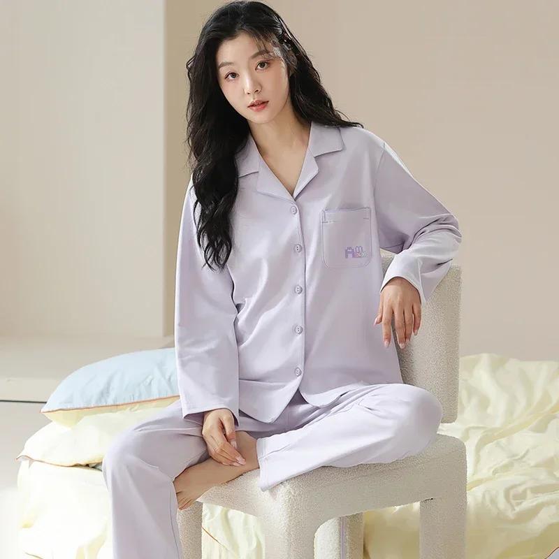 Осенне-зимняя хлопковая пижама для женщин, с длинными рукавами, женская одежда для сна, кардиган, пижамы с V-образным вырезом, японская женская домашняя одежда