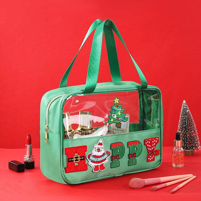 Christmas Chenille Embroidery Alphabet Makeup Bag Large Capacity Toiletry Bag High Appearance Level Travel Storage Bag