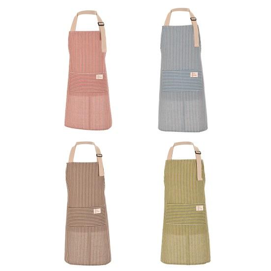Хлопково-льняной полосатый кухонный фартук с карманом, дышащий, водонепроницаемый, маслоотталкивающий, регулируемый, мужской, женский, шеф-повар