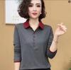Женская весенне-осенняя футболка с длинным рукавом и воротником поло, с цветными блоками, элегантный топ