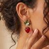 Зеленые Листья Клубника Серьги-капли Винтажные Цветочные Серьги-капли Для Повседневной Носки