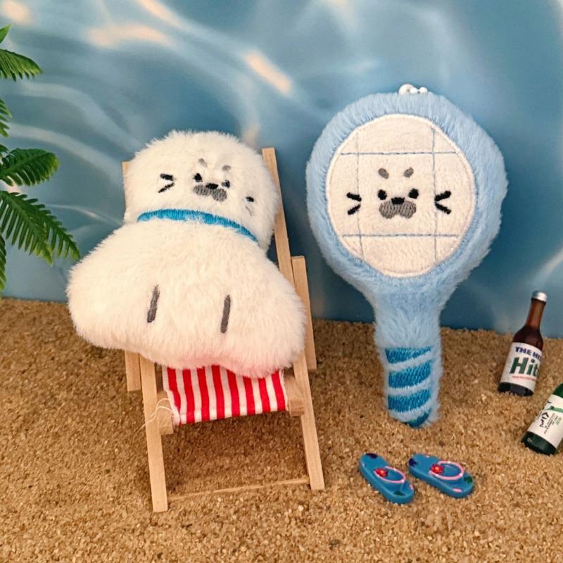 Seal Plush Pendant Stuffed Animal Keychain Cartoon Racket Seal Creative Ornament for Handbag Backpack Charm