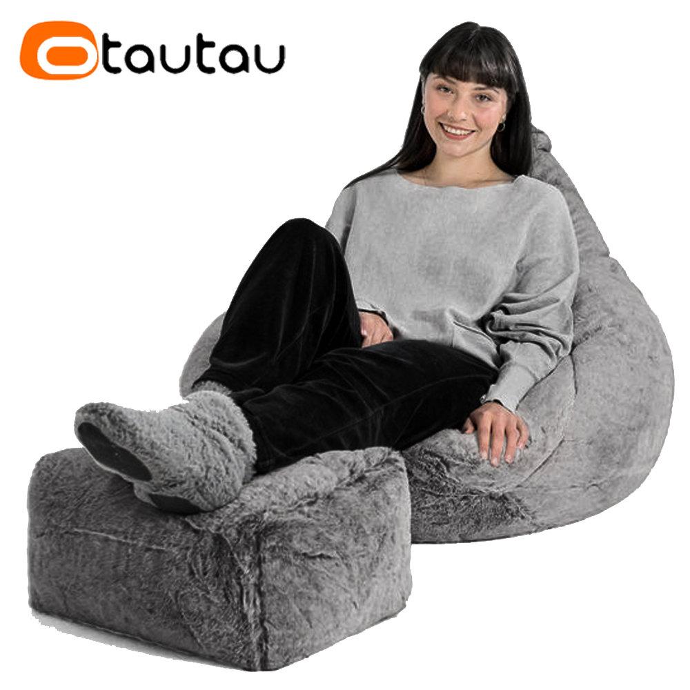 OTAUTAU Adults Children Fluffy Faux Fur Bean Bag Pouf Cover Without Filler Beanbag Puff Salon Ottoman Corner Seat Sac DD003