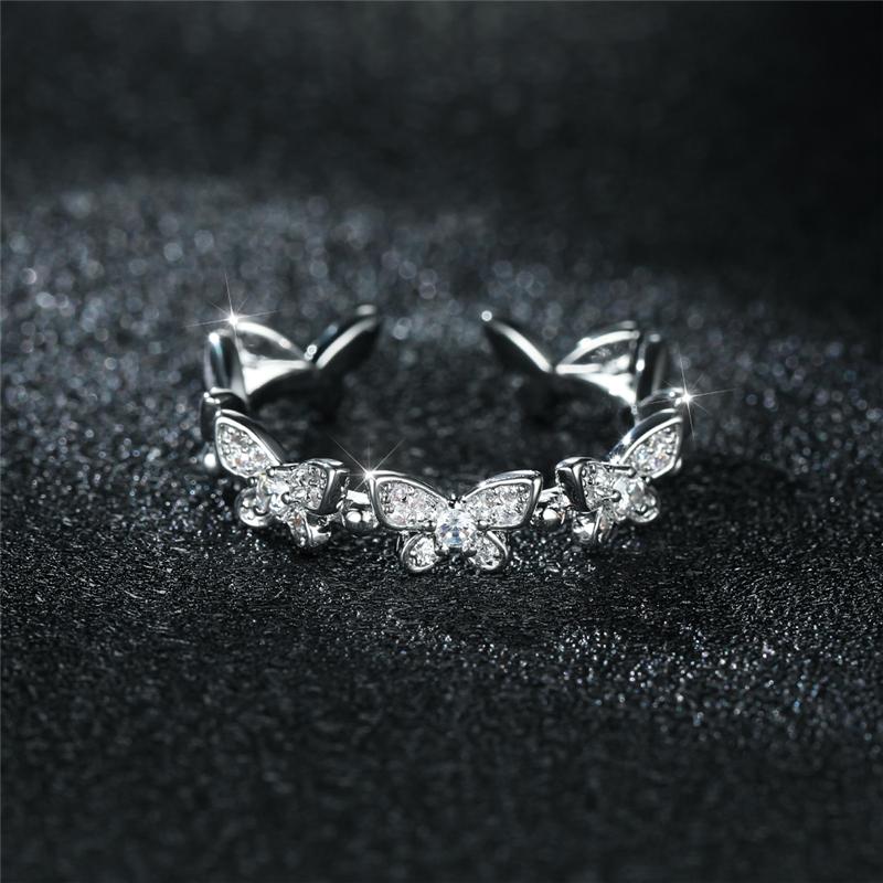 Изящные маленькие открытые кольца в виде бабочек для женщин, обручальное кольцо в стиле бохо с серебряным цветом и белым кубическим цирконием