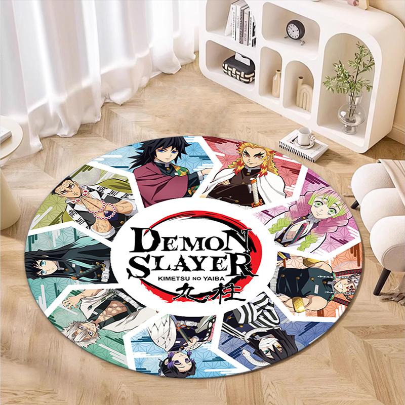 Classic Japanese-style cartoon Demon Slayer round rug, home soft decorative anti-slip yoga mat and chair mat, outdoor floor mat carpet K7