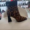 Women's Ankle Boots 2024 New Sexy Pointed Stripper Leopard Print Designer High Heel Boots Casual Zipper Punk Style Mujer Zapatos