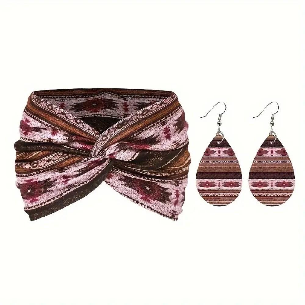 3pcs Ankara Print Women's Hairband Set Boho Women's Earrings Set Sports Wear