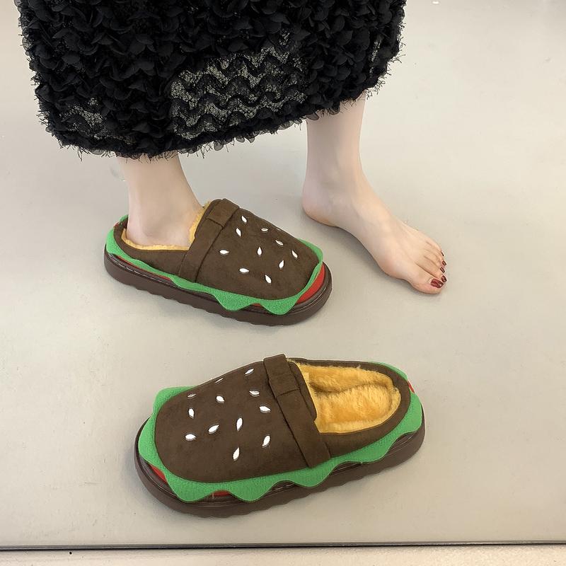 Fashion Women Slippers Outdoor Beach Sandals Female Platform Mules Slippers Thickened Fluff Hamburger Shoes Indoor Home Slides Women