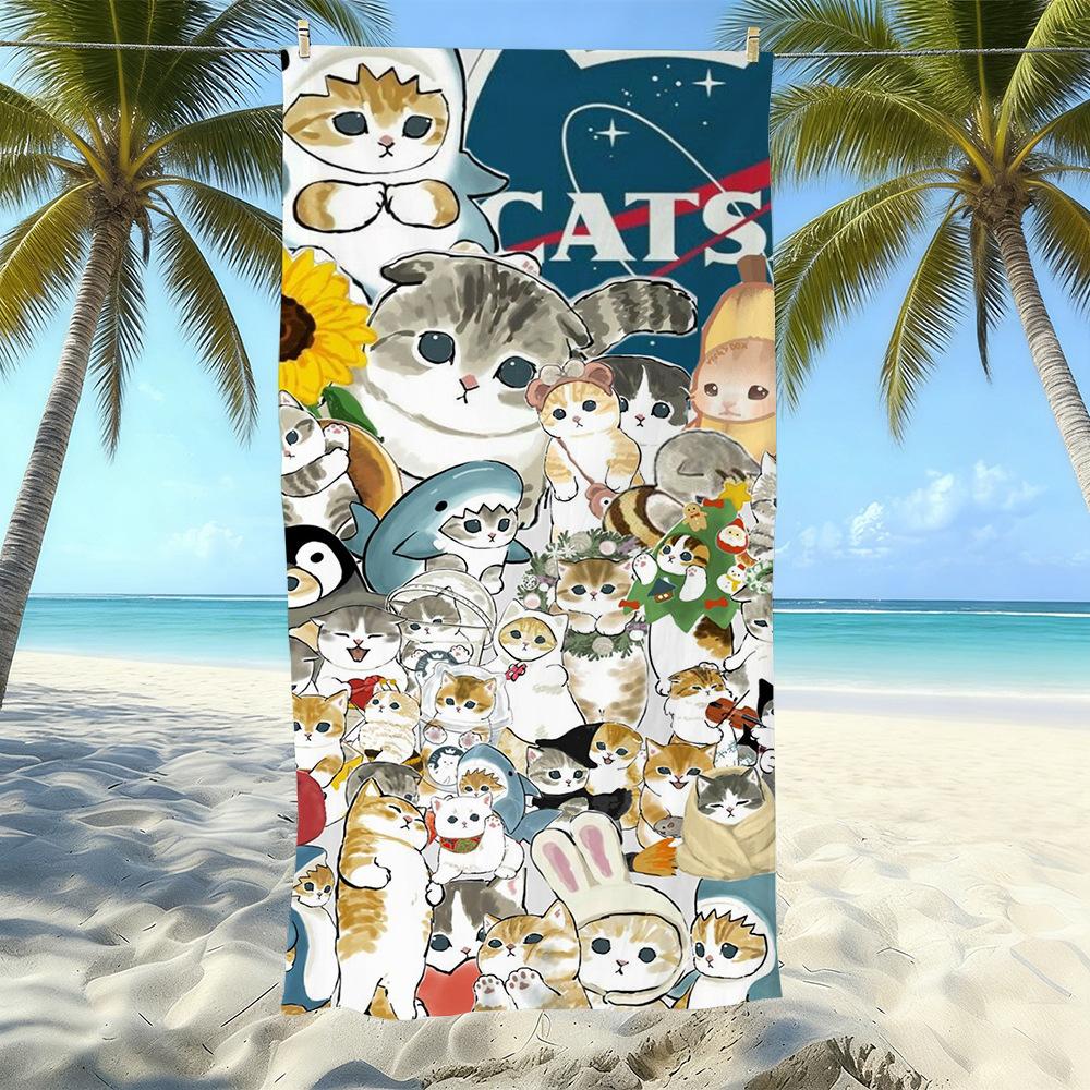 Cute Kitten Printed Microfiber Sand-Free Beach Towel Quick Dry Absorbent Bath Towel