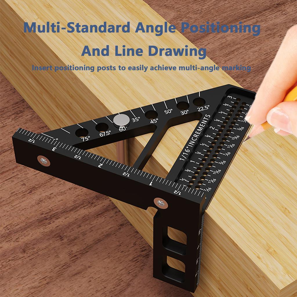 3D Multi-Angle Measuring Ruler, Upgraded 22.5°-90° Aluminum Alloy Woodworking Square Protractor, Drawing Line Ruler With Pin, High Precision Imperial