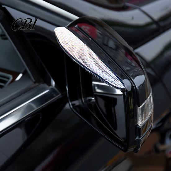 Car Rain Guard for Side Mirrors Rhinestone Mirror Visor Guard, Anti-Glare Rear View Exterior Decorative Accessories Eyebrows, Widened Arc Deflector