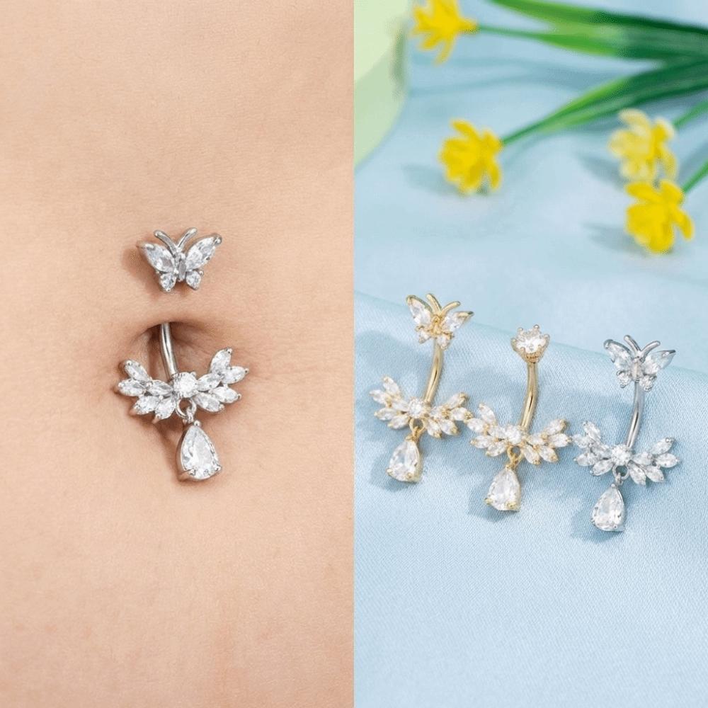 Sparkling Wings Navel Piercing Butterfly Design Navel Ring New Zircon Belly Button Ring Seasid