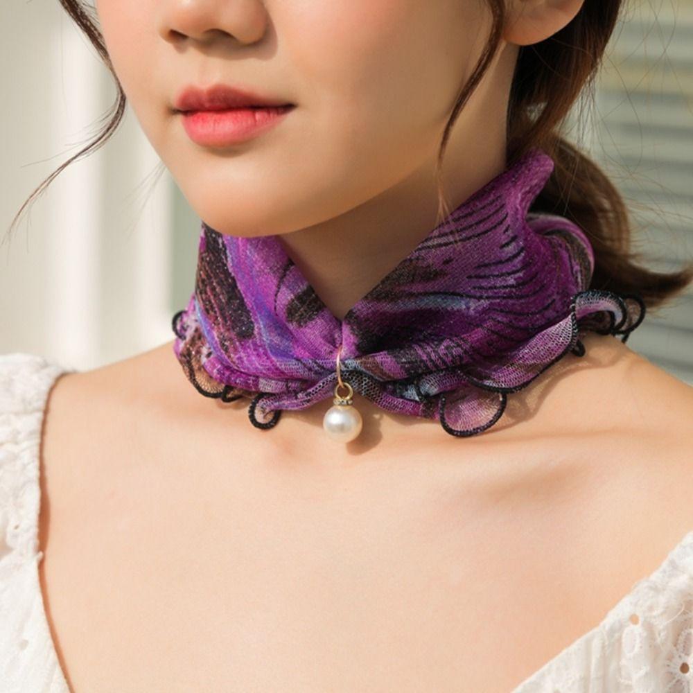 Hair Band Ruffle Edge Wraps Flower Female Shawl Printed Scarf Summer Bib Korean Style Scarves