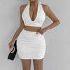 2024 Women's Halter Tie-up Two-Piece Bodycon Set: European and American Style Sexy Ruched V-neck Camisole Dress