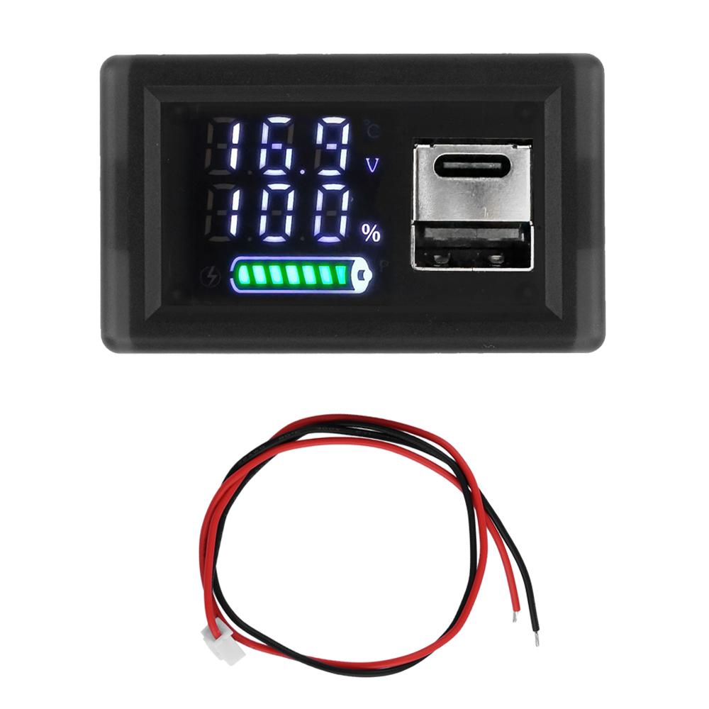 DC 9V 12V 24V Индикатор уровня заряда батареи Измеритель емкости литиевой батареи Тестер со светодиодным дисплеем Вольтметр Двойной USB