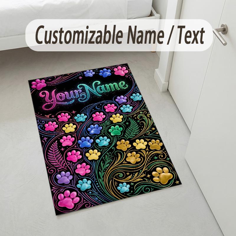Dog Theme Crystal Velvet Rug Personalized Custom Name Text Soft Floor Mat Home Decor