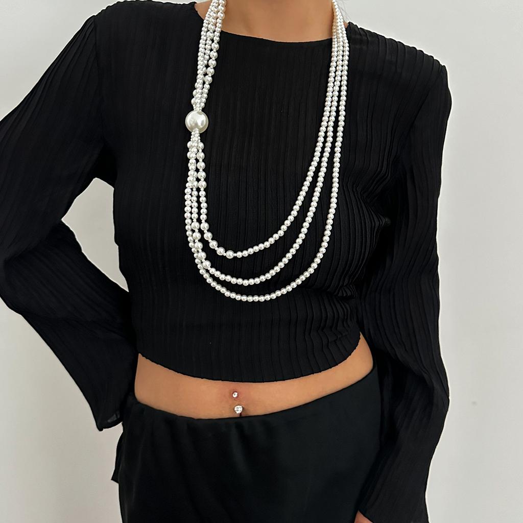 Ingemark Baroque Multilayer Imitation Pearl Long Chain Necklace Women Creative Elegant Sweater Chain Neck Accessories Jewelry