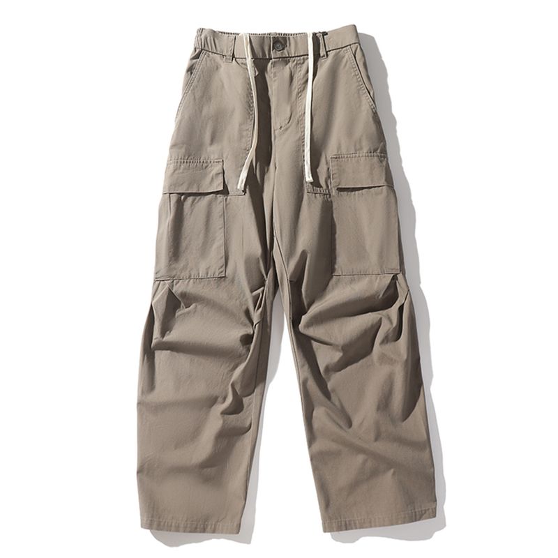 Original Foreign Trade Japanese-Style Large Pocket Jogger Cargo Pants for Men, Autumn Washed Cotton Casual Straight-Leg Long Pants