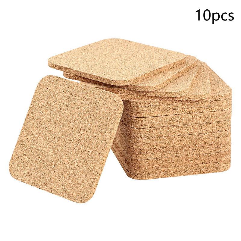 10PCS Cup Mat Natural Cork Coasters Wooden Pad Non-Slip Placemats Set Heat Resistant Non Slip Round Square Table Mats