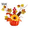 Reusable Festival Table Topper Fall Artificial Pumpkin Centerpiece, Autumn Fake Decoration with Sunflowers, Realistic Thanksgiving Props Maple Leaves