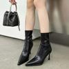Модные ботильоны на высоком каблуке с острым носком в европейском и американском стиле 2025, ботинки-невидимки, новые осенне-зимние облегающие модные ботинки с темпераментом