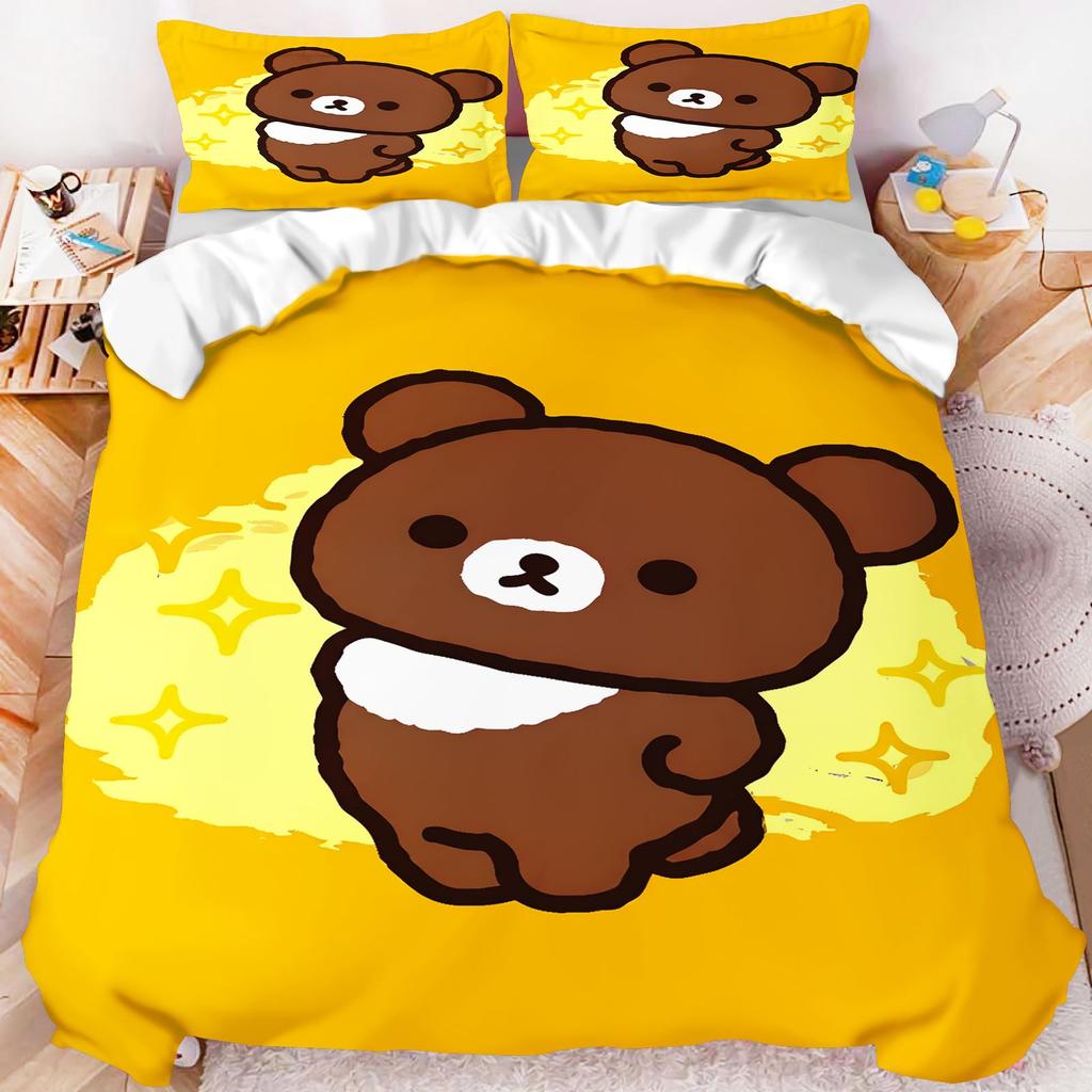 Rilakkuma Рожок для мороженого Мультяшный Комплект постельного белья Милый Принт с Медведем Пододеяльник Наволочка Мягкое Каваи Спальня Постельное белье
