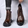 Уличные мужские повседневные ботинки из коровьей кожи, роскошные ботинки из натуральной кожи с круглым носком в британском стиле на платформе с толстой подошвой, зимние новые теплые ботинки по щиколотку