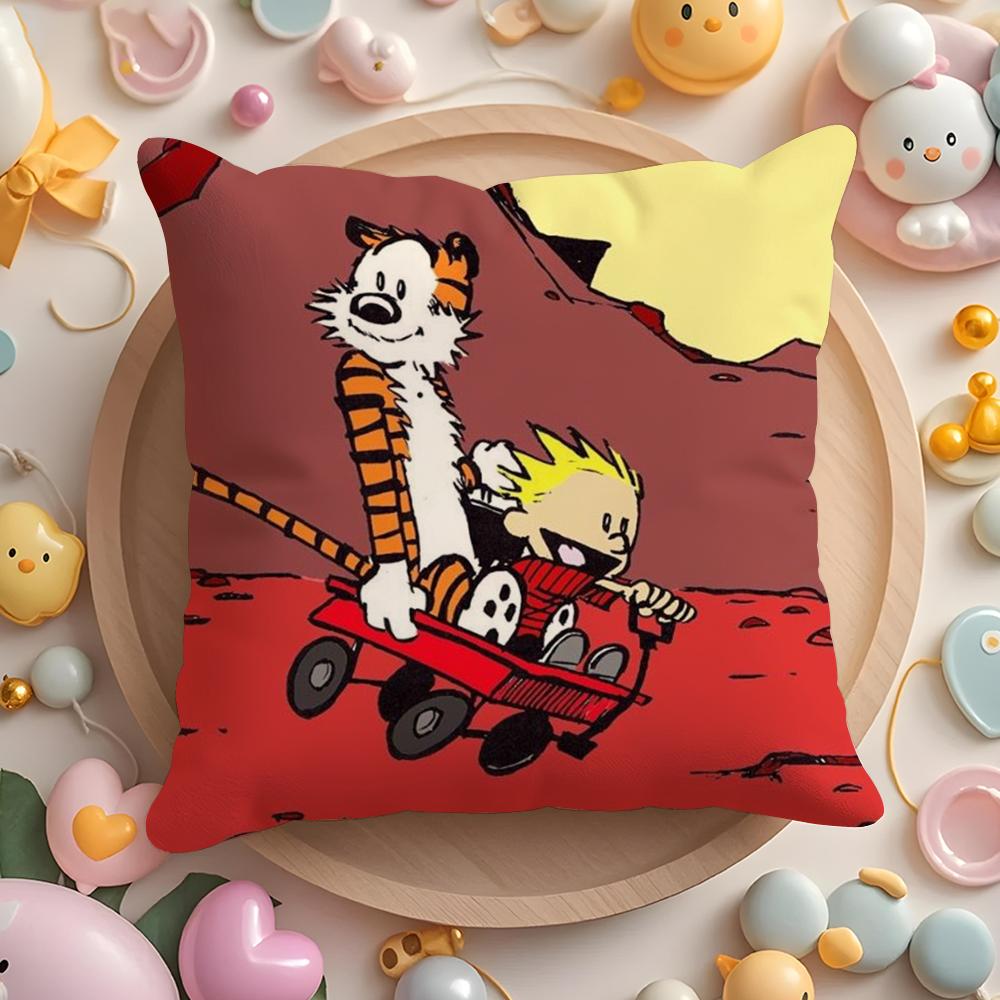Чехол на подушку C-Calvin And H-Hobbes, короткий плюш, двусторонняя печать, для дома, машинная стирка в теплой воде, зимний чехол для подушки