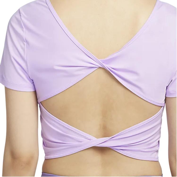 Nike Женский укороченный топ с коротким рукавом и перекрутом Nike Dri-FIT 'Lilac Bloom' FN2852-512