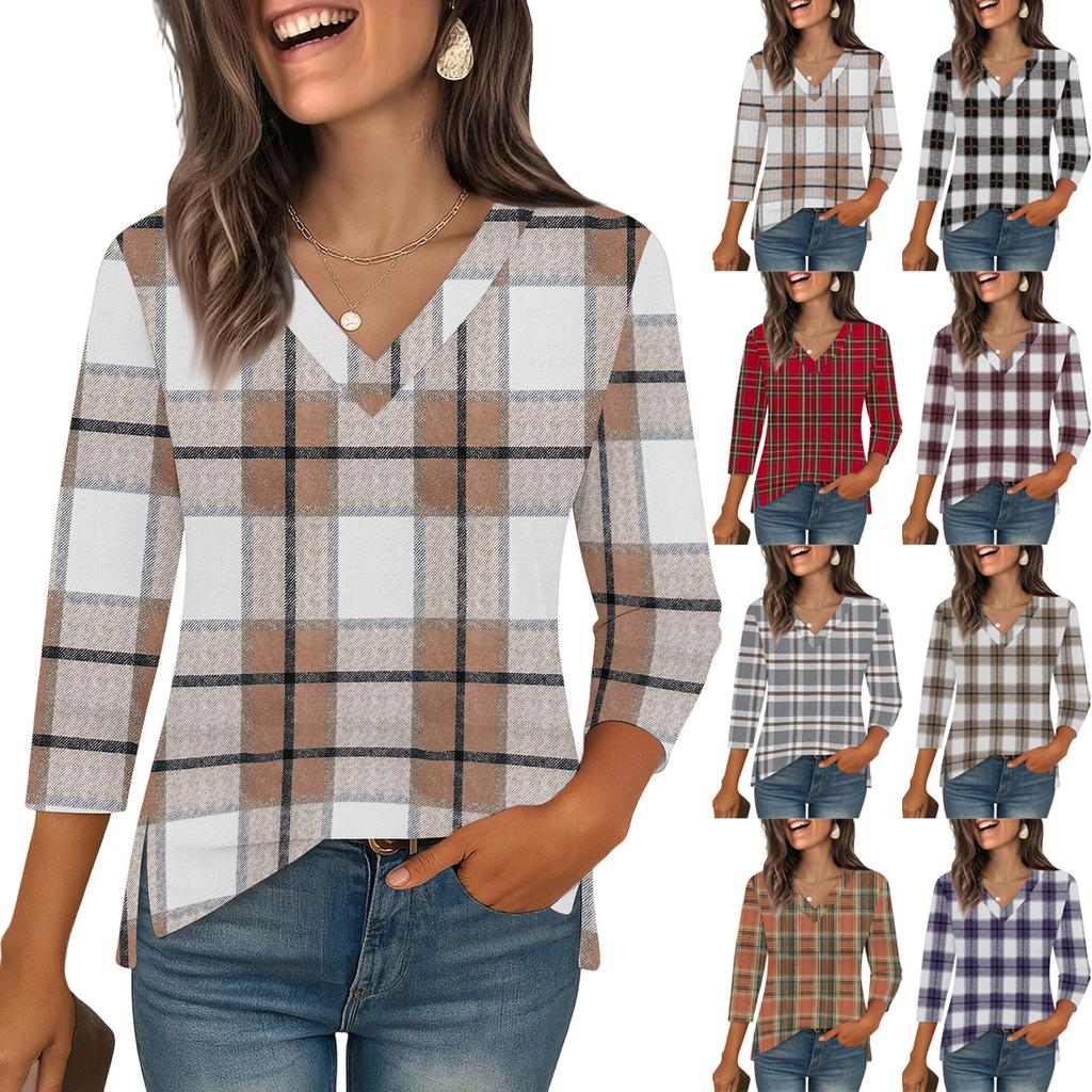 3/4 Sleeve Shirts For Women  Print Graphic Tees Blouses Casual Plus Size Basic Tops Pullover