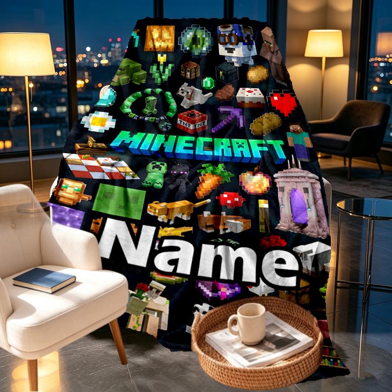 Custom Name Personalized Minecraft Print Blankets, Home Decor, Bedroom, Sofa, Camping, Couch, Gifts for Birthday Christmas