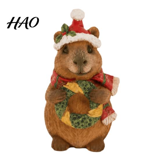 Small Resin Craft Christmas Capybara Figurine with Hat And Scarf, Cute Desk Decor Statue, Cartoon Animal Sculpture for Home Holiday Party Tabletop