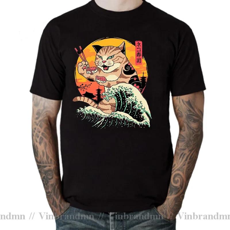 2025 Newest Design Catana Kawaii Harajuku T Shirt Unisex Ninja Cat Tshirt Samurai Cat Anime Tshirt Japanese Kaiju Sushi Cat Tshirt