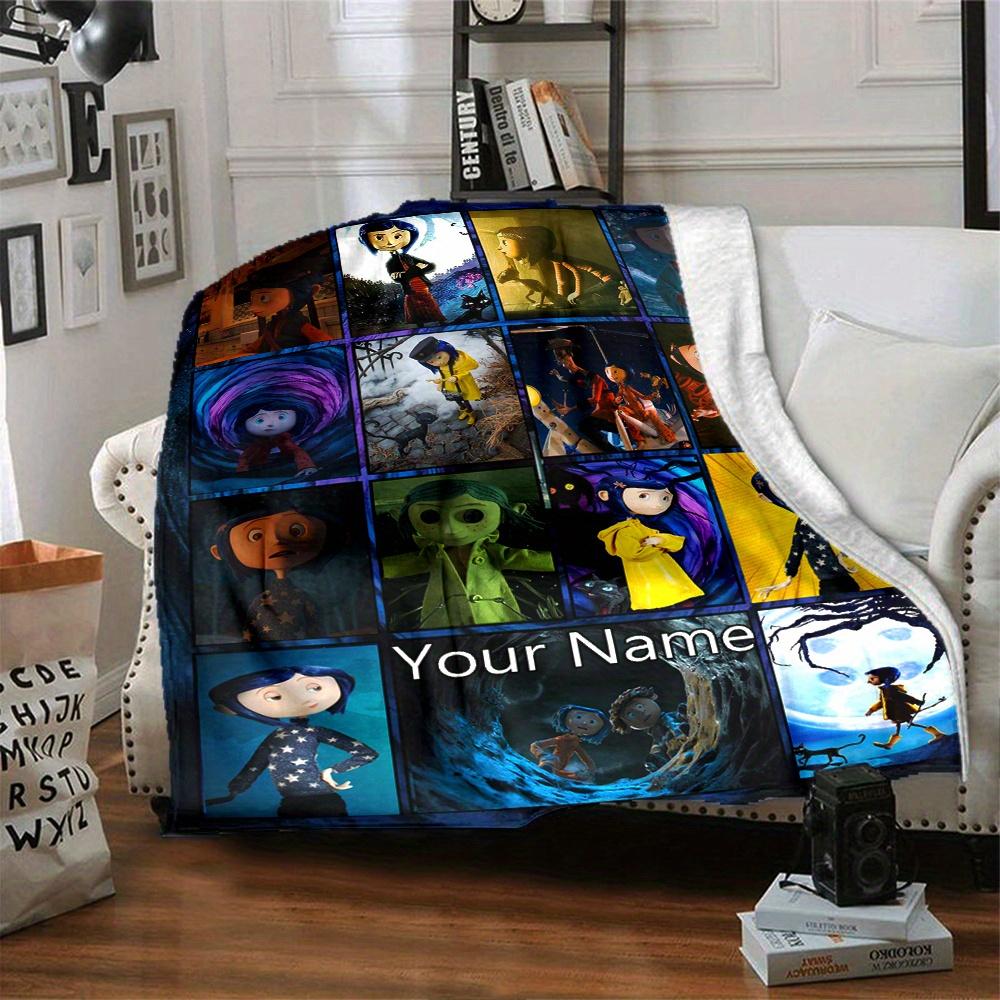 Coraline Customizable Name Flannel Blanket Comfortable All Seasons Suitable For Sofas Beds Travel Camping Office Decoration Perfect Gift For Holidays
